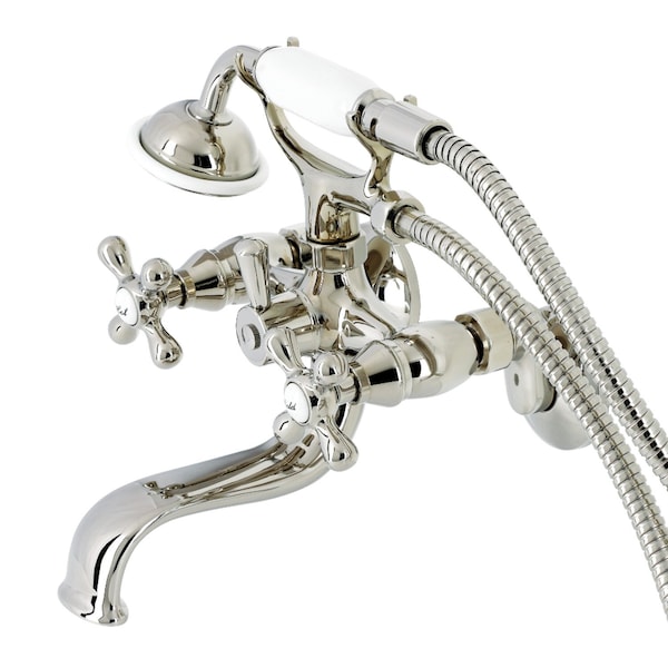 Kingston Brass KS225PN Tub Wall Mount Clawfoot Tub Faucet with Hand Shower, Polished Nickel KS225PN - main